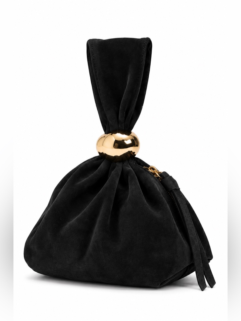 Rachel Zoe Black Suede Wristlet Clutch Gold Hardware Evening Pouch Bag